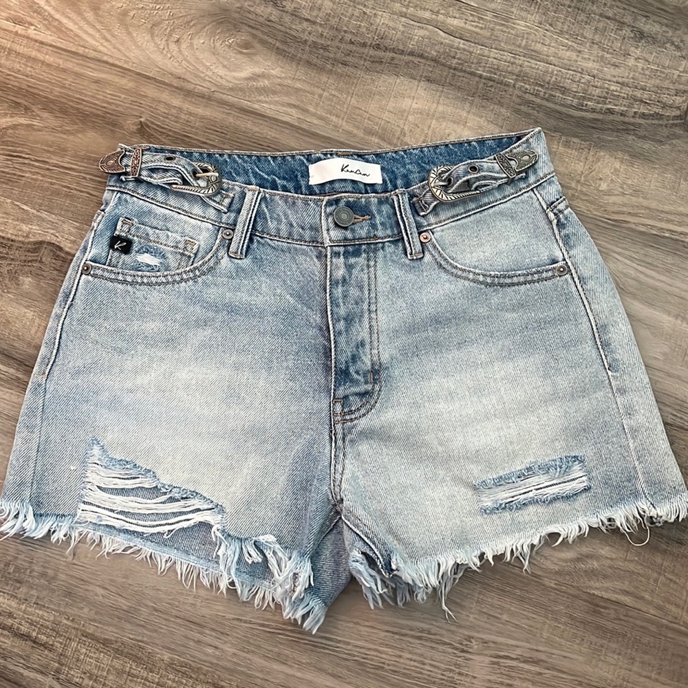 KanCan Distressed + Embellished Jean Shorts